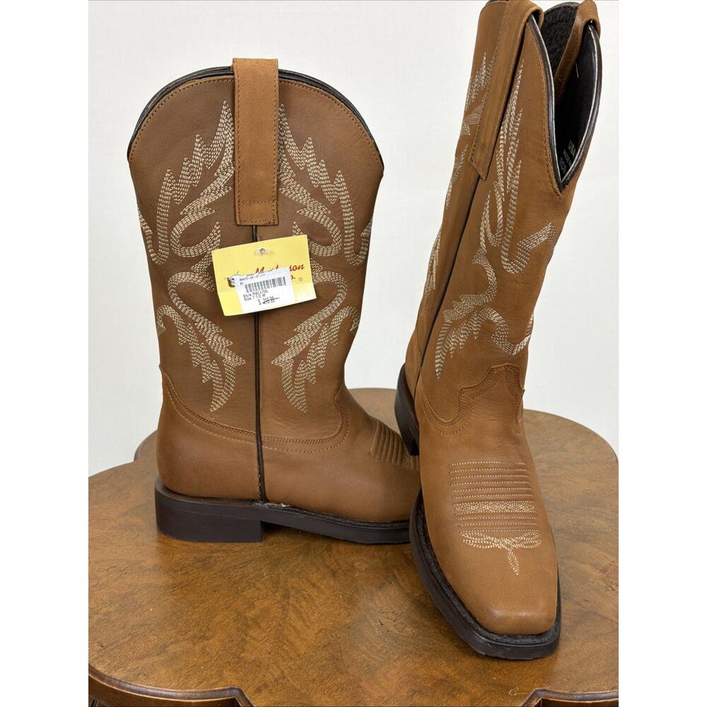 NWT Masterson Brown Stitch Details Square Toe Western Boot Mens Size 7.5 Mexico